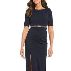 Long Crepe Dress with Silver Waistband- NWT- Adrianna Papell